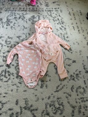 Carter's Light Pink Hooded One-Piece Set with Bear Accent